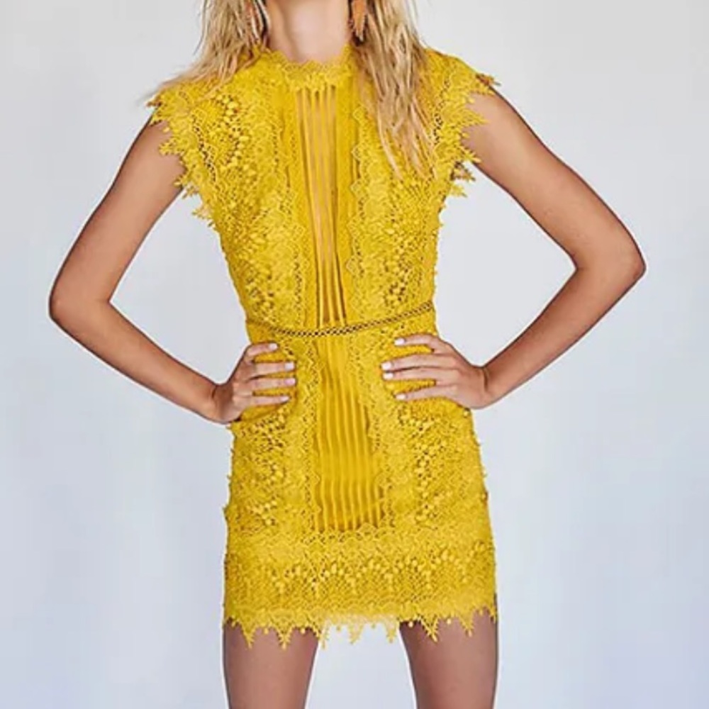 Free People Honey Mini lace dress in Marigold